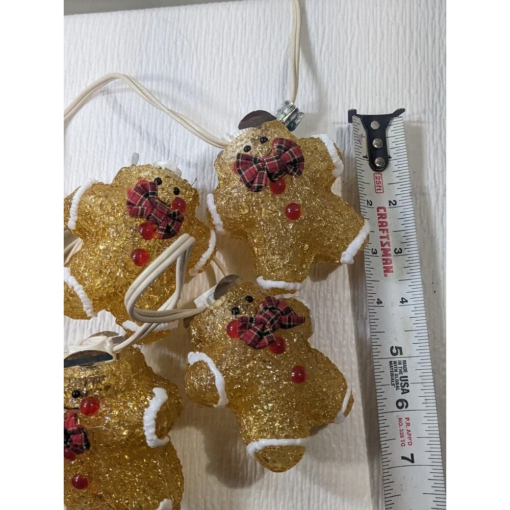 Vintage Gingerbread men cookies string Lights Christmas bowtie caps 6 ft decor